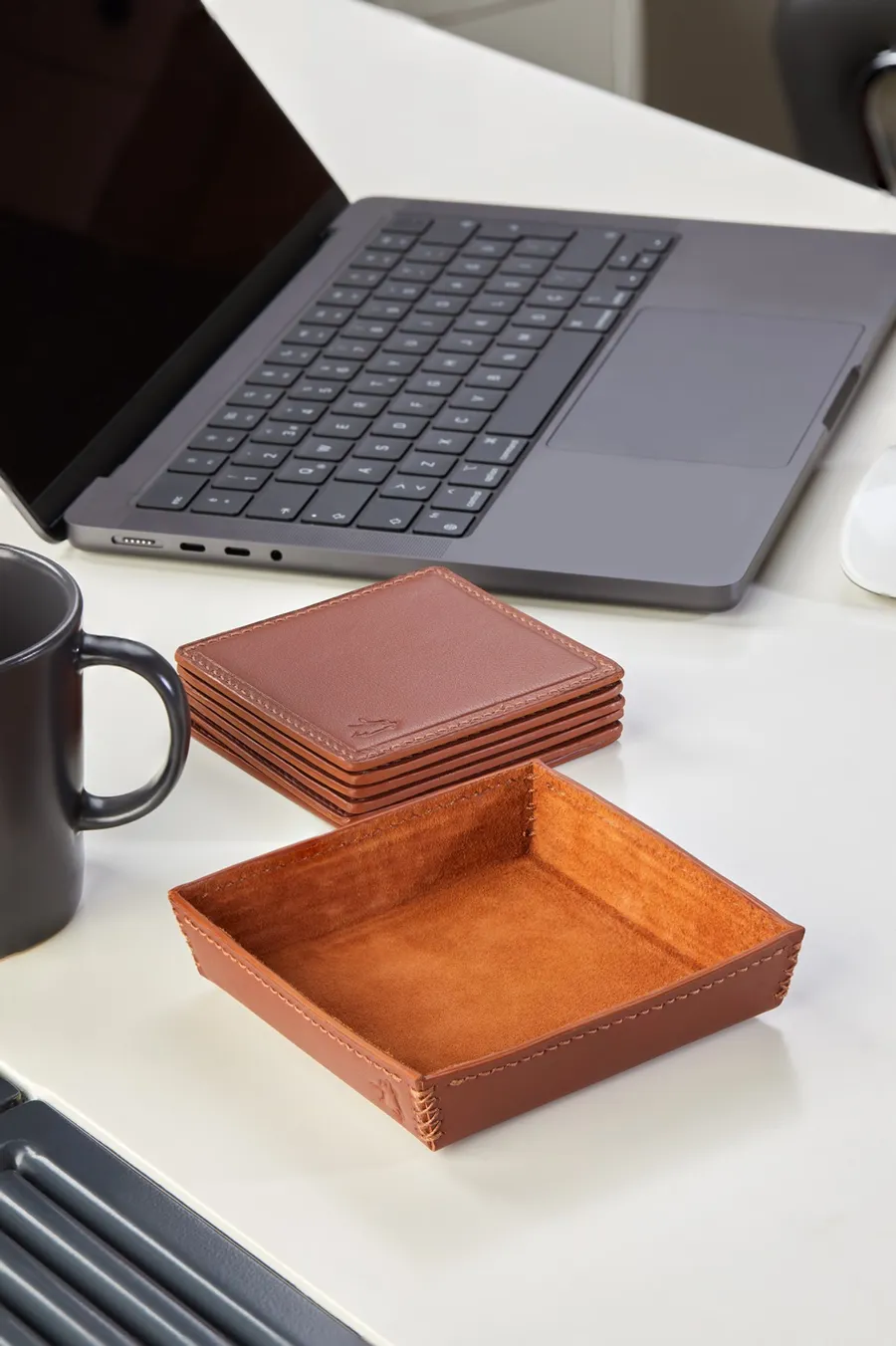 Monte Deri Tepsi ve 6 Adet Bardak Altlığı